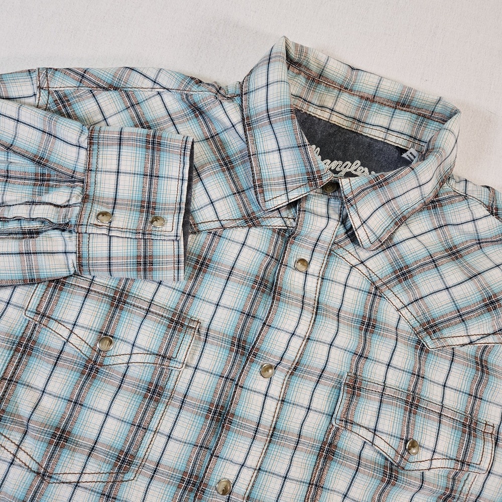 Wrangler Retro Shirt Mens XL Plaid Premium Western Sleeve Pearl Snaps‎ Fip Cuff